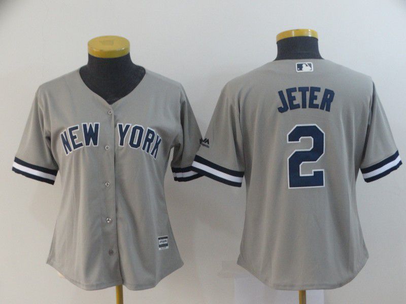 Women New York Yankees #2 Jeter Grey MLB Jerseys->women mlb jersey->Women Jersey